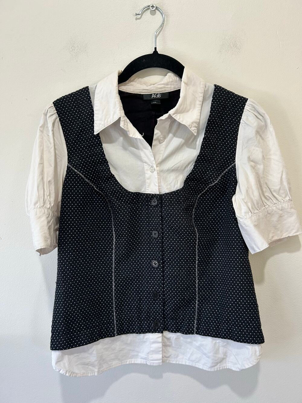 AGB vintage y2k faux layered blouse vest polka dot retro size 6 coquette